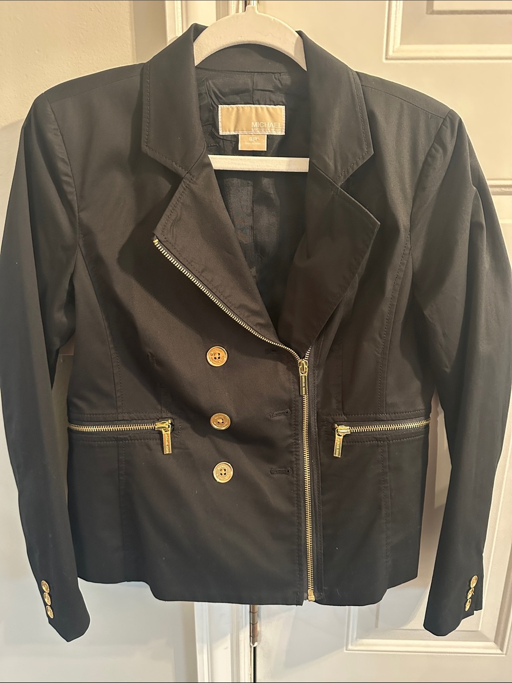 Michael Kors Black Blazer with Gold Zipper & Button Accents